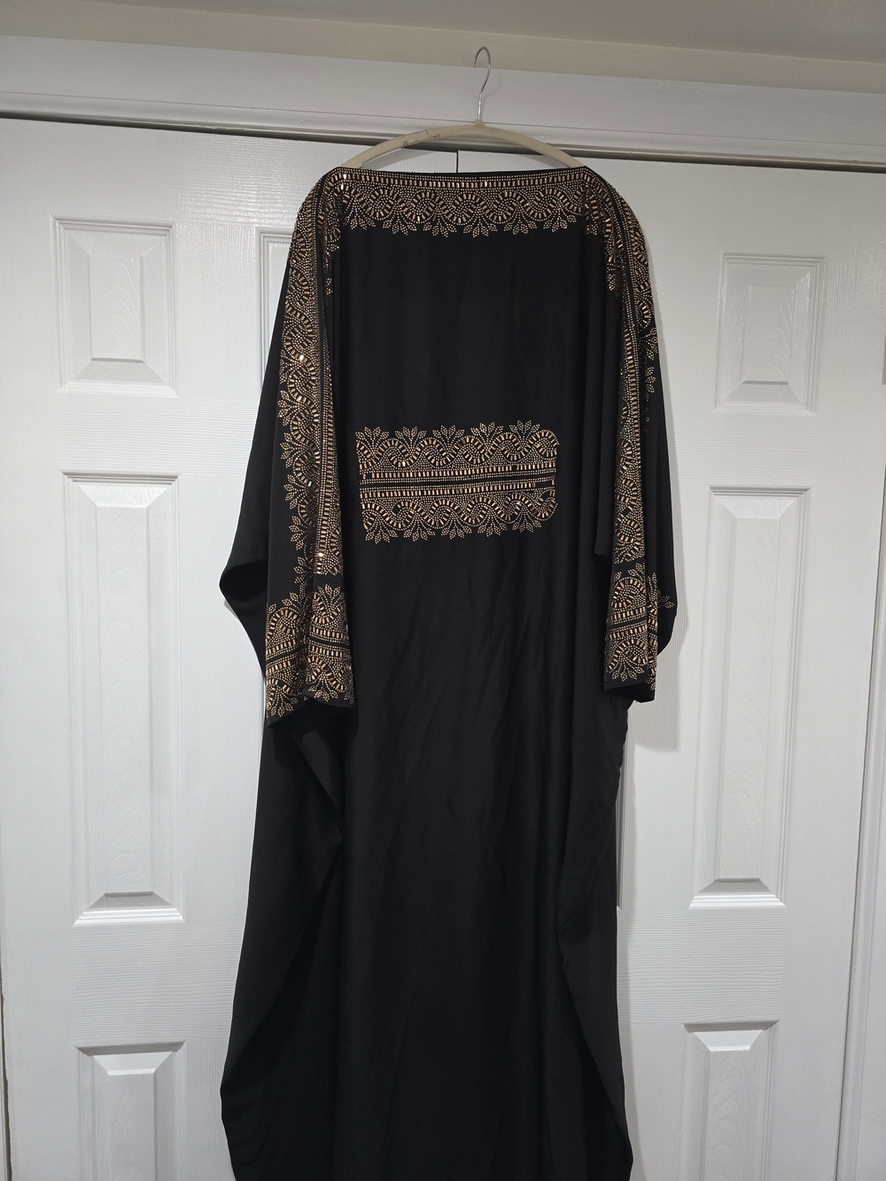 Black Embroidered Maxi Dress with Gold Trim